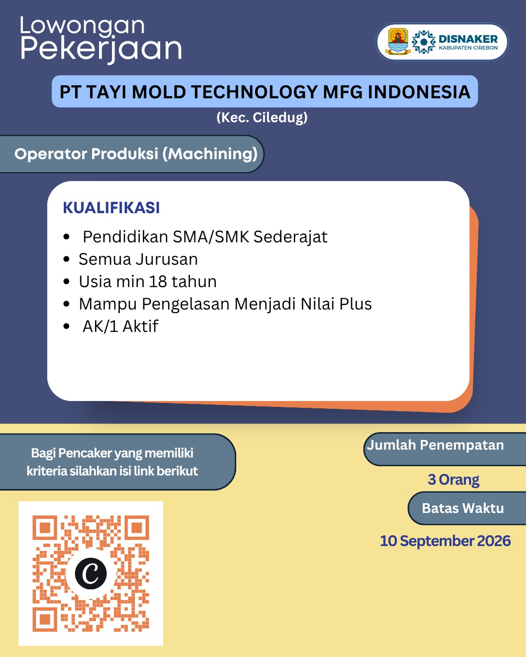 Oprator Produksi (Fitter) & Operator Produksi (Machining) 